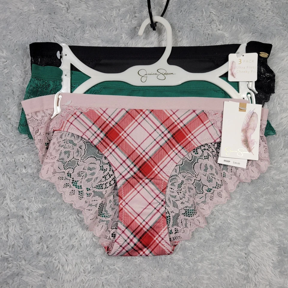 Bragas Jessica Simpson para mujer pequeñas a cuadros lisas vacaciones 3pk coquetas calce descarado Foto 1 de 4
