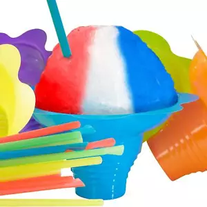 10 Pcs 4oz Plastic Snow Cone Cups Flower Shaped Shaved Ice Bowls for Kids - Picture 1 of 5