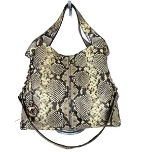 Michael Kors Astor Studded Python Snakeskin Tote Bag Shoulder Purse Beige Black - Picture 1 of 24