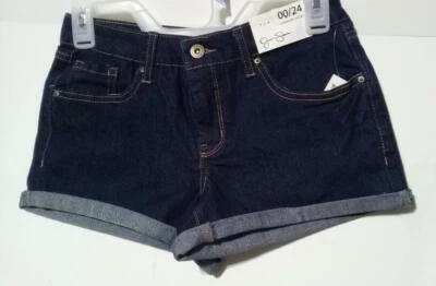 Jessica Simpson Women’s Junior Roll Cuff Charmer Short, Dark Wash Size 00/24 - Image 1 of 3