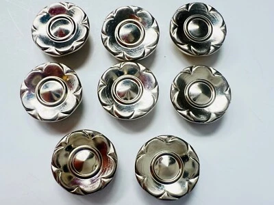  Set Of 8 Vintage Silver Tone Metal Shank  Flower Petal Shaped Buttons   - Image 1 of 4