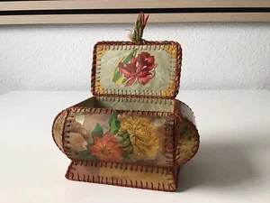 Vintage Handarbeit-Schmuck Schatulle, Luxuskartonage Blumen 1950-1960 er Jahre ! - Bild 1 von 24