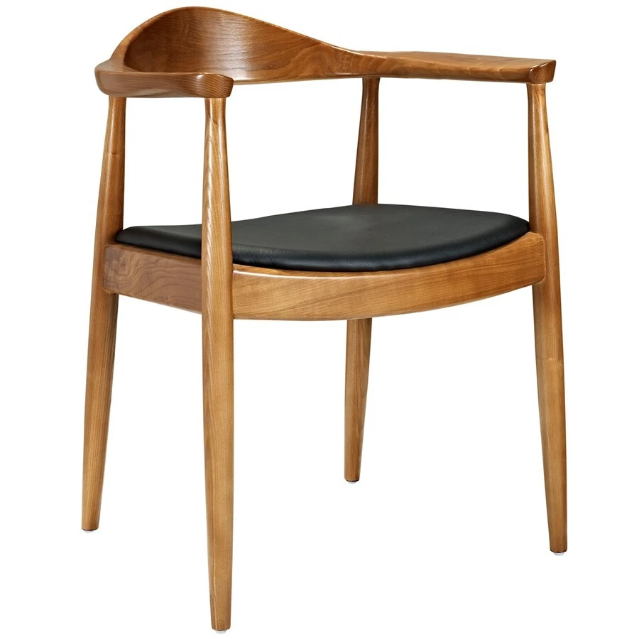 Modway Presidential 30h Leather Round Hans Wegner Dining Armchair Black
