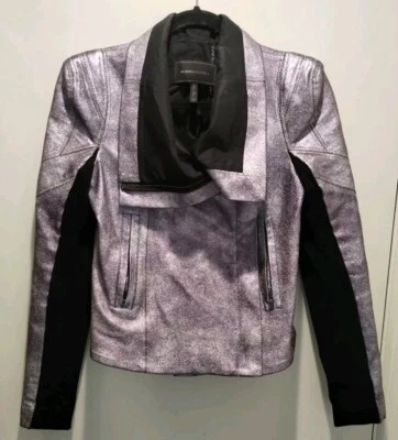 Chaqueta de Moto BCBGMAXAZRIA Olsen Metálica Púrpura Imitación Cuero Talla XS Foto 1 de 4