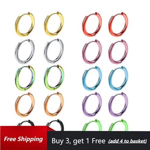 1PAIR Men Women Stainless Steel Silver Thick Round Huggie Hoop Simple Earrings - Picture 1 of 20