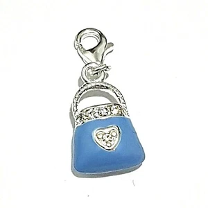 Bolsa azul esmaltada de plata esterlina con dije/colgante con clip de piedras C/Z - Imagen 1 de 1