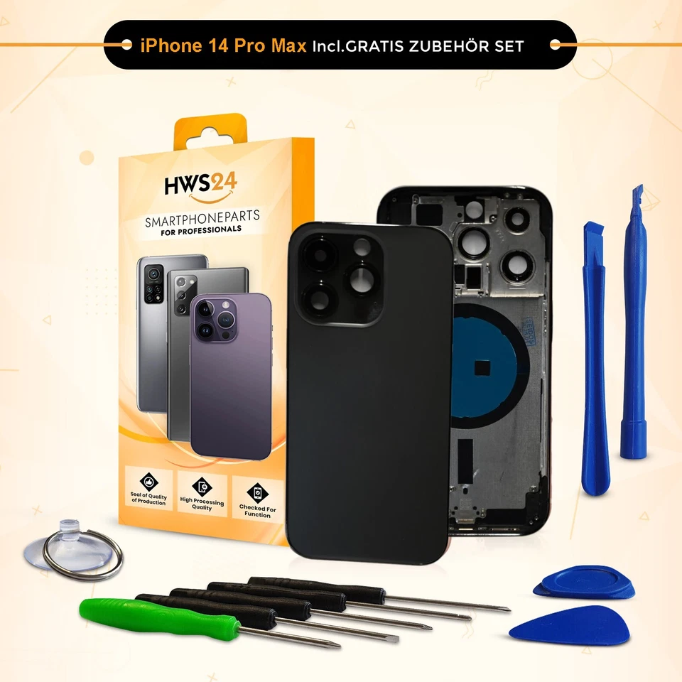 HWS24 Backcover für iPhone 14 Pro Max Schwarz Gehäuse Rahmen Rückseite Frame Housing