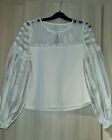 River Island White Balloon Sleeve Frill Top Size 8