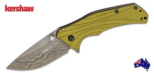 KERSHAW KNOCKOUT DAMASCUS BLADE POCKET FOLDING KNIFE OLIVE DRAB ALUMINUM HANDLE - Picture 1 of 4