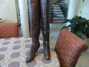 Chanel Light Brown Lamb Skin Knee High Heeled Boots w/CC Logo w/COA Size 37.5M - Picture 1 of 24