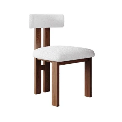 Vintage Lamb Fleece Dining Chair Home Solid Wood Dining Chair Fabric Back Chair - Image 1 of 4