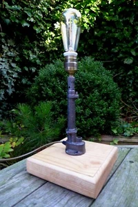 1WW Lamp Handmade New Wooden Base Vintage Brass Bulb Collector Hobby Unique - Picture 1 of 6