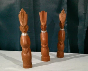 Wood  African Statue Made in Kenyan Set of 3 - Picture 1 of 6