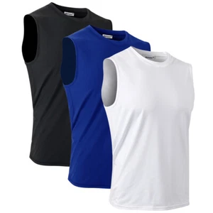 MEETYOO 3 Pack Men's Tank Top Quick Dry Workout Gym Muscle Tee Fitness Sleevele - Picture 1 of 15