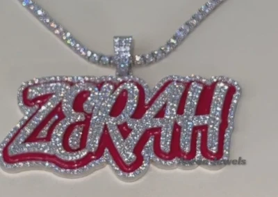 Colgante Personalizado Hombre 6.09 Ct Moissanita 35mm Cualquier Nombre con Esmalte Contorno 925 Foto 1 de 4