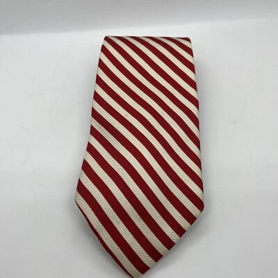 Abercrombie & Fitch 100% шелк слоновой кости и красный полосатый галстук винтажный - Изображение 1 из 4
