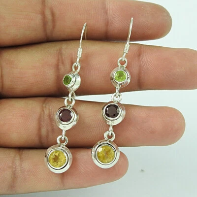 Damen Geschenk Citrin Peridot Granat Stein Gorgeous Ohrringe 925 Silber Schmuck - Bild 1 von 4