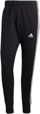 Calça Adidas Essentials masculina terry francesa punho cônico 3 listras preta grande - Imagem 1 de 4