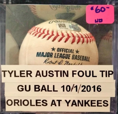 TYLER AUSTIN FOUL TIP JUEGO USADO BÉISBOL YANKEES ORIOLES STEINER CERTIFICADO DE AUTENTICIDAD MLB Foto 1 de 3
