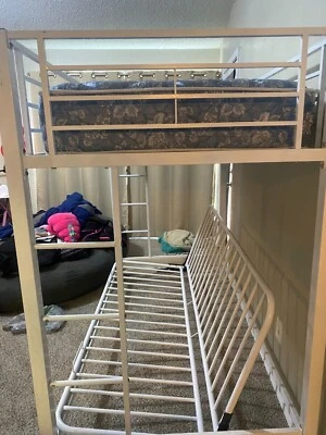 Dusty Metal Bunk Bed Frame, Twin-Over-Futon for Kids, Teens, Adults, Angled L... - Image 1 of 3