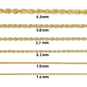 10K Yellow Gold 1mm-4mm Laser Diamond Cut Rope Chain Necklace Men Women 16"- 30" - Picture 1 of 13