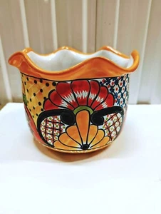 Talavera mexikanische Keramik Übertopf Blumentopf gewellter Rand handbemalt Farbe Geschenk - Bild 1 von 8