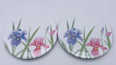  2 Vintage Melamina Redonda Acuarela Iris Floral Trivits Diseño Importaciones Ltd  Foto 1 de 4