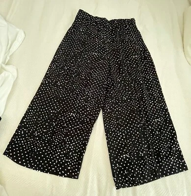 Pantalones de lunares de pierna ancha Tahari. Blanco y negro. M Foto 1 de 4