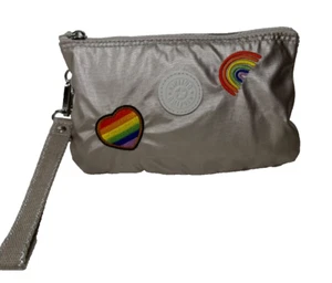 Kipling Rainbow Heart Embroidery Pink Metallic Wristlet Wallets - Picture 1 of 7