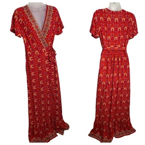 ZESICA Wickel Maxikleid rot geblümt Gr. Medium Flatterärmel Boho Bohemian Neu - Bild 1 von 15