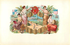 Zigarrenkiste Etikett Karibikinsel amerikanische Flagge Schild Frauen Münzen Schiff Anker - Bild 1 von 2