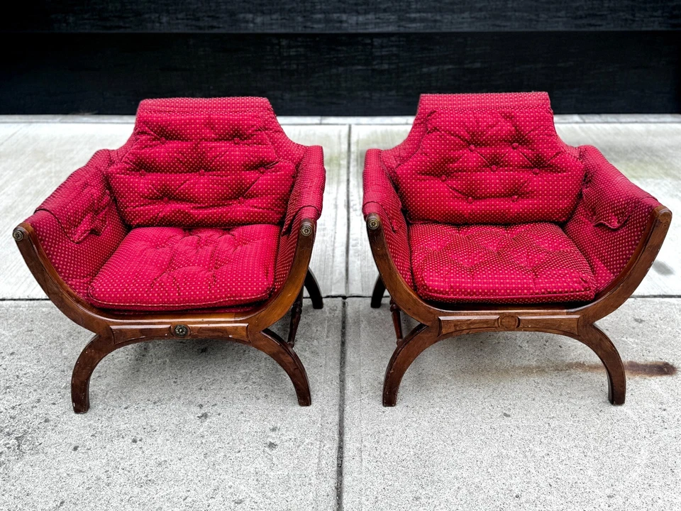 Vintage Louis XV Regency Savonarola X Base Chairs - a Pair - Image 1 of 4