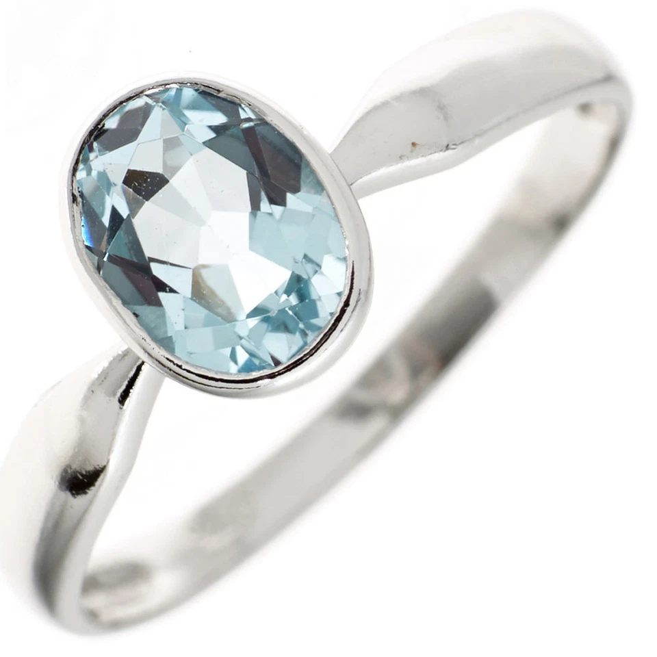 Anello Donna Con Topazio Blu 925 Argento Sterling Ovale Anello IN Argento - Immagine 1 di 1