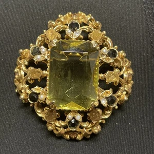 Incomplete FLORENZA Glass Brooch Signed Vintage Designer Jewelry Repair - Picture 1 of 15