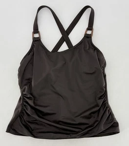 Lands’ End Swim Top Women’s Brown Cross Back Tankini Swimwear Wired Sz 8 Beach - Picture 1 of 7