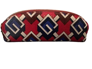 NEW Gucci Red & Blue Geometric Monogram Leather Pencil Case/makeup brush holder - Picture 1 of 10