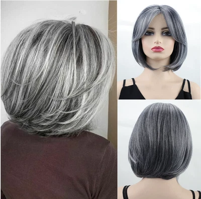 Peluca de cabello sintética Bob gris mezcla suave natural uso diario entrega rápida Foto 1 de 4
