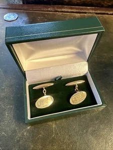 Antique George V Hallmarked 9ct Solid Gold Torpedo Chain Cufflinks Engine Turned - Picture 1 of 22