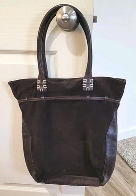 Винтажная итальянская кожаная замшевая темно-коричневая сумка-тоут Press & Bastyan большая редкая б/у в отличном состоянии - Изображение 1 из 4