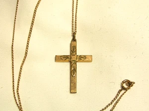 ...Antik 12K Gold Filled Gravur Design KREUZ Anhänger Halskette... - Bild 1 von 7