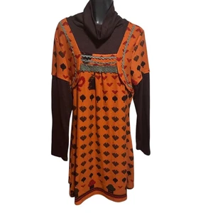 Funky People Boho Dress NWT Women’s L Cowl Neck Long Sleeve Multi Pattern Knit - Picture 1 of 13