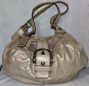Coach SoHo Lynn Gold Metallic Shimmery Hobo Shoulder Bag F15075 *USED* - Picture 1 of 23