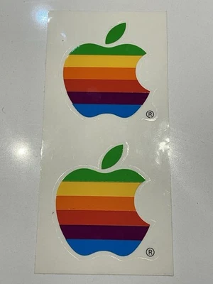 Original Pair of Vintage Apple Sticker Rainbow Logo Decal 3"x2.75" - Image 1 of 2