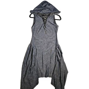Goth Witch Cosplay Hooded Dress Lace Up Sleeveless Asymmetrical Hem Stretch S/M - Picture 1 of 6