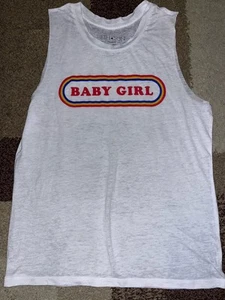 Fifth Sun White Burnout Sleeveless ‘baby Girl’ Tank Top Medium - Picture 1 of 2