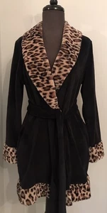 Betsey Johnson schwarzer Samt knielanger Morgenmantel mit Tierbesatz Größe Small - Bild 1 von 7