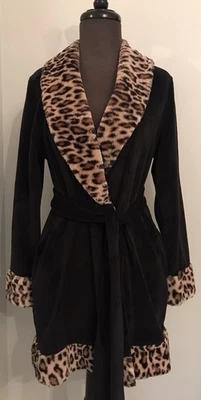Bata BETSEY JOHNSON Terciopelo Negro Hasta la Rodilla Animal Talla Pequeña Foto 1 de 4