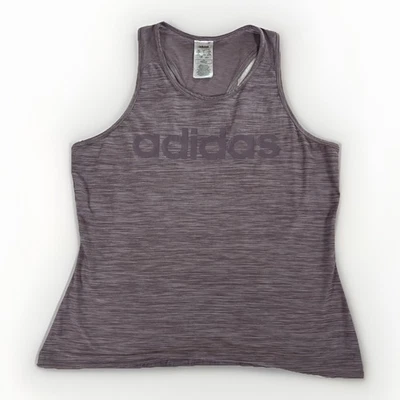 Adidas Climalite Athletic Tank Top Womens Large Heather Purple Spellout Logo - Image 1 of 4