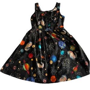 Retrolicious Sleeveless Black Space Galaxy W/Planets Dress Size Large - Picture 1 of 5