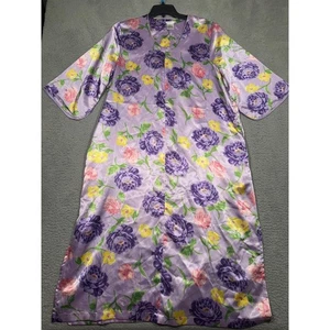 VTG SIMPLY BASIC Purple Floral Short Sleeve VNeck Muumuu Gown Large Zip Pockets - Picture 1 of 12